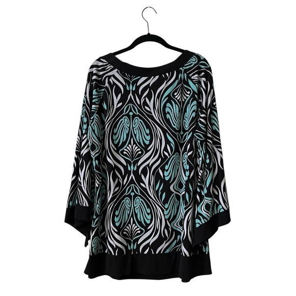 Apostrophe Woman Top Size 16-18W Black Teal Printed Keyhole Tunic Career Office - Picture 4 of 5